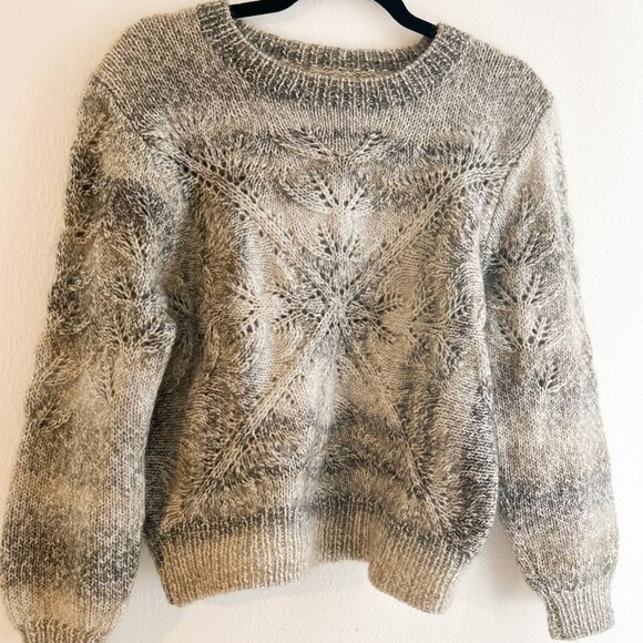 VINTAGE Knit Wool Lace Yoke Sweater Scandinavian/Icelandic Style Grey Pullover - Picture 13 of 13